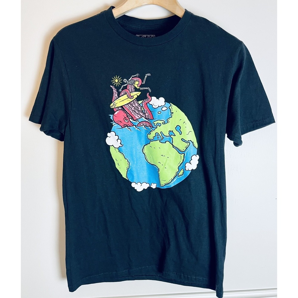 LCM International Shirt Mens Medium Black Skeleton Kraken Short Sleeve Graphic